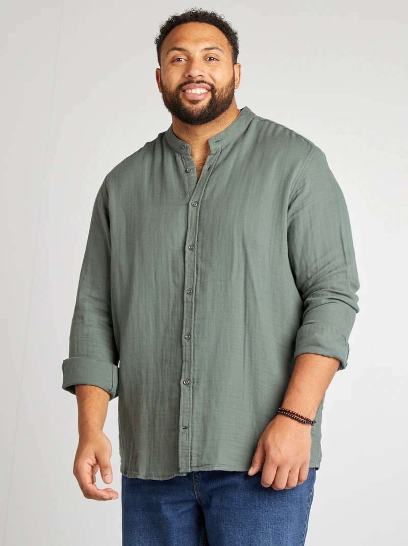  green dobby man shirt with mao collar